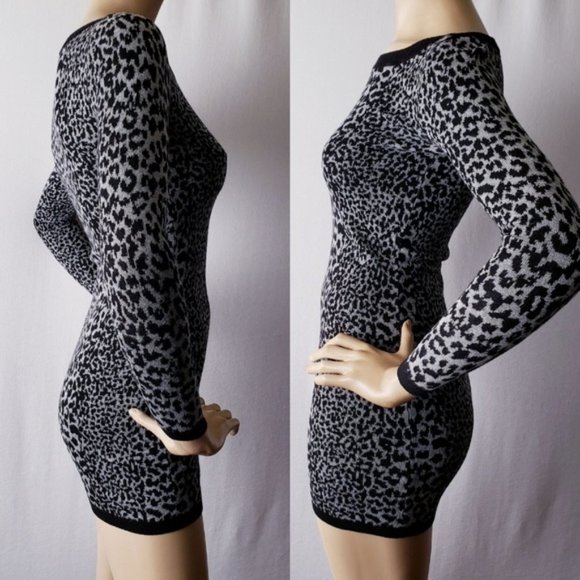 *💟 Host Pick💟*French Connection Black Grey 🐆Leopard Sweater Dress - Picture 3 of 10